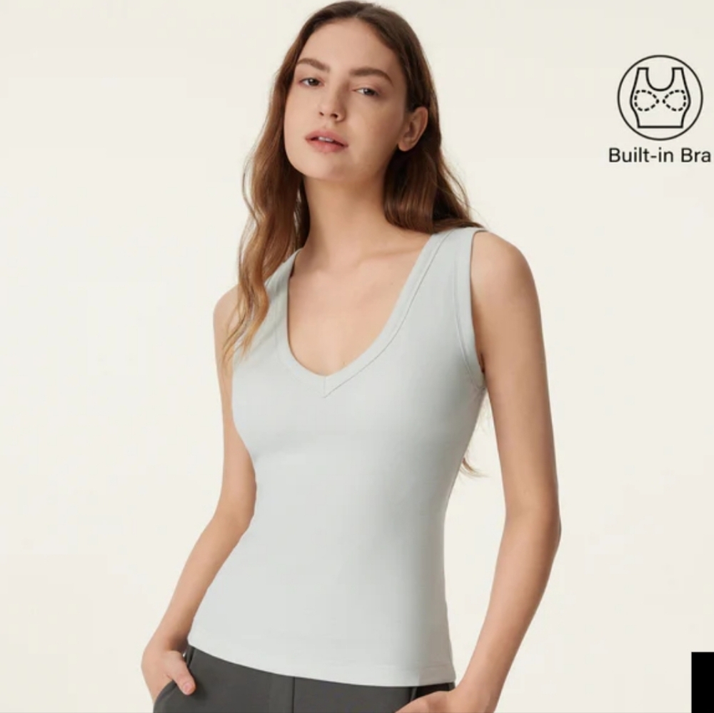 Stretchy V-neck Cotton New Airy Brami Tank - Pale Azure